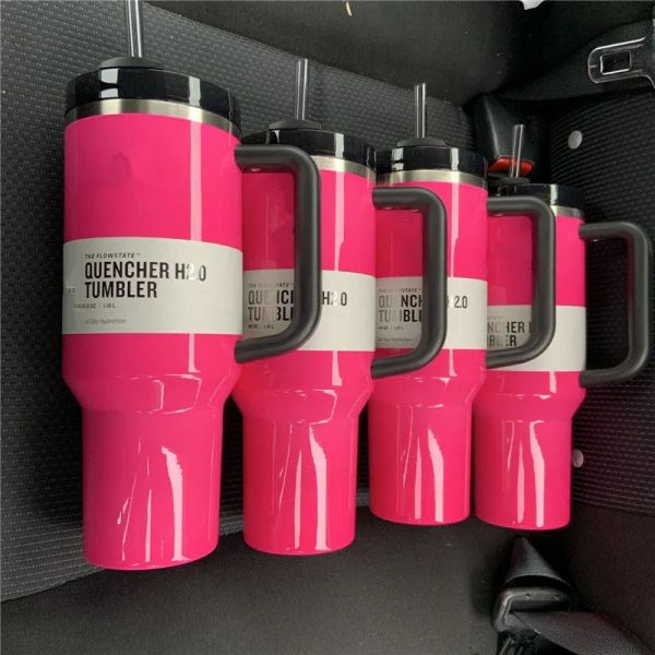 Bicchieri Neon Quencher H2.0 Flowstate 40 once Neo Pink Cups Verde Giallo Rosso con manico in silicone Coperchio e cannuccia Tazze per auto