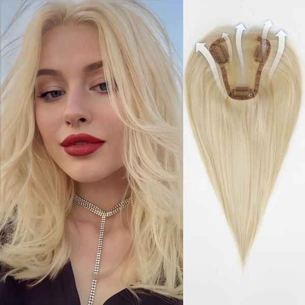 Toppers de cabelo de platina branca toppers 100% remy peruca humana base de seda clipe peças na extensão do cabelo peruca para mulheres com cabelo fino