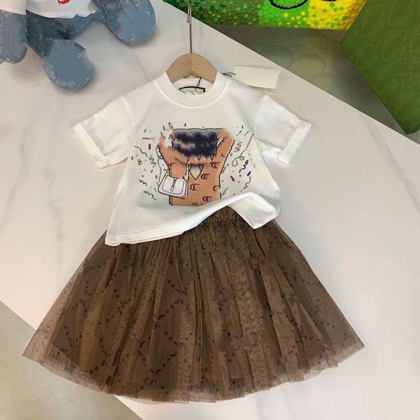 Crianças Designer Roupas Crianças Vestido Verão Meninas Camisa De Luxo Criança Manga Curta Saias De Algodão Bebê Mos Designers MOS Desenhos Animados Urso Padrão Roupas