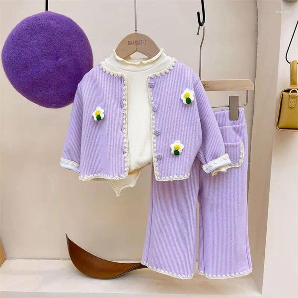 Jaquetas terno largo dois 2024 calças leves casual outono casaco perna luxo bebê moda confortável boutique menina peça
