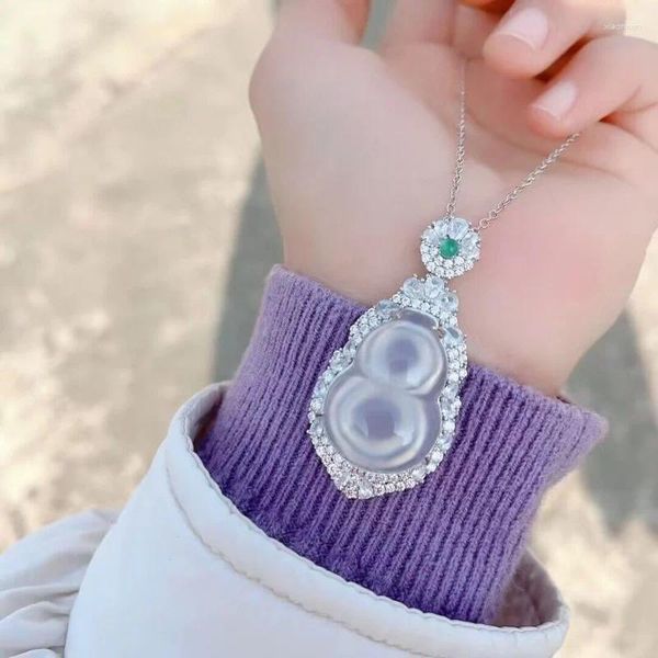 Colares de pingente banhado a prata incrustado branco calcedônia cabaça ágata menina colar de jade jewerly