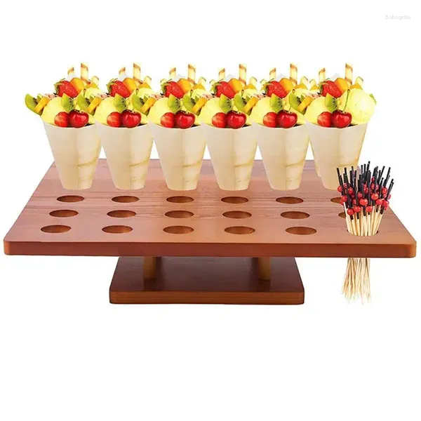 Dekorative Teller Eiscreme -Kegelständer 13 x Zoll Holznahrungshalter mit 36 ​​Löchern Snack Tablett Handrollen Sushi Popcorn Rack für Party