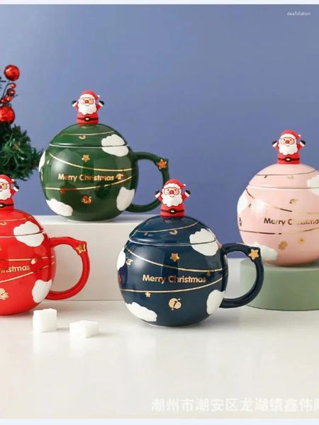 Canecas Creative Santa Claus Gift Cup Ins Handy Lovely Planet Cerâmica Amantes com Capa