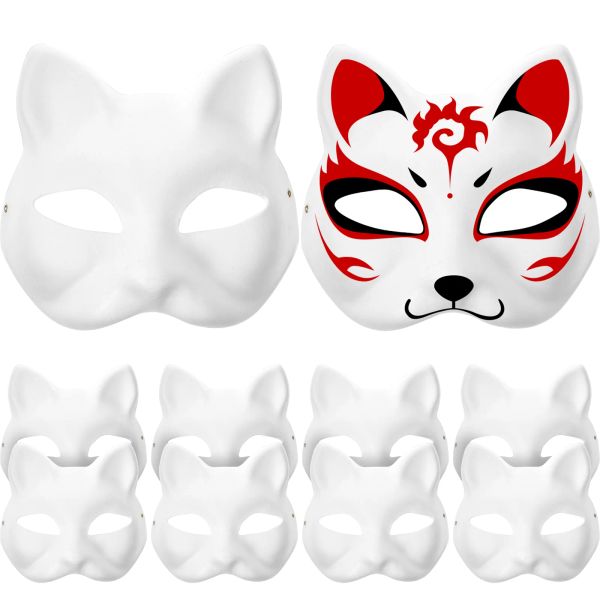 Máscaras 10 pçs máscaras brancas máscaras de papel em branco máscara de gato para decoração diy pintura masquerade cosplay festa mascaras therian