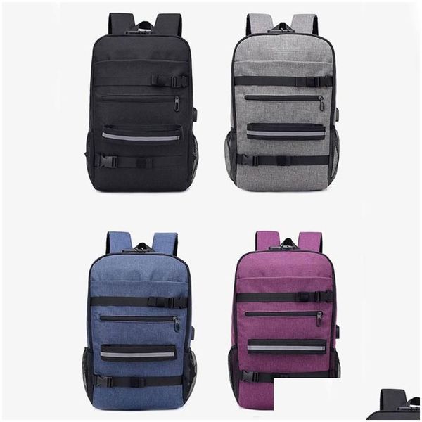 Sacchetti da esterno Skateboard Backpack Bag della password antifurto blocco USB Ricarica uomo Shoder da donna Donne Leisure Travel Computer Longboard Del Dh8jt