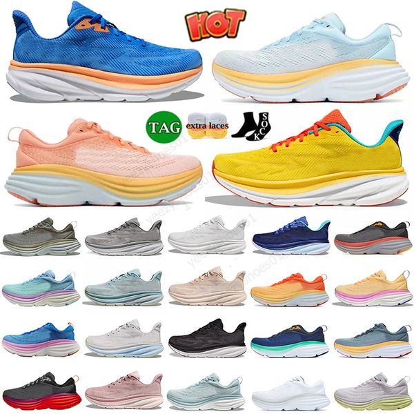 Moda Homens Mulheres Um Clifton 8 9 Bondi 8s Running Shoes Triplo Preto Branco Céu Vibrante Laranja Shifting Areia Airy Carbon Mens Athletic Trainers Sapatilhas Tamanho EUR36-47