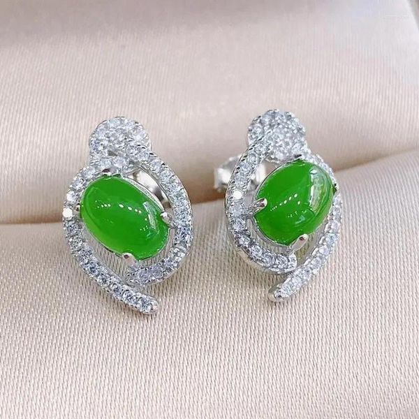 Dangle Küpeler Kadın Yeşil Yeşim Stud S925 Sterlling Gümüş Çin Hetian Jades Nephrite Kulak Çıtçıtları Küpe Güzel Takı Aksesuarları