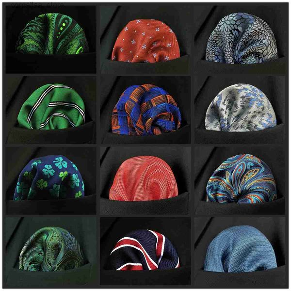 Bandanas Durag Bandanas Durag Blaue Blume Paisley Herren Einstecktuch IC Seide Lila Hanky Business Mode Lenkung Hochzeit Y240325