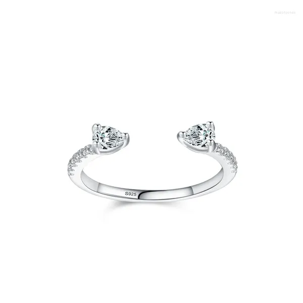 Anéis de cluster S925 prata cheia de diamante em forma de gota anel aberto para mulheres na Europa América Light Luxury Instagram Design