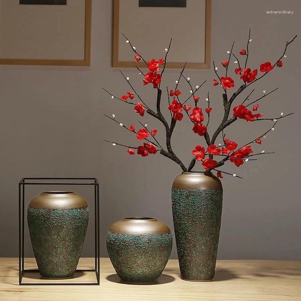 Vasos Jingdezhen Chinês-estilo Cerâmica Vaso Decorativo Sala de estar Armário de TV Arranjo de Flores Zen Mesa Ornamentos Secos