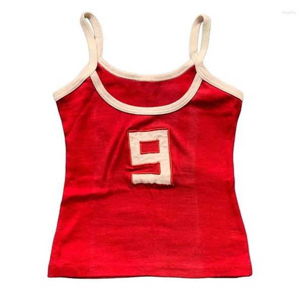 Canotte da donna Crop Top Y2k Abbigliamento 9 Ricamo Rosso Canotta Top Grunge Vintage Gothic Punk Corsetto sexy Canotta T-shirt da bambino Streetwear