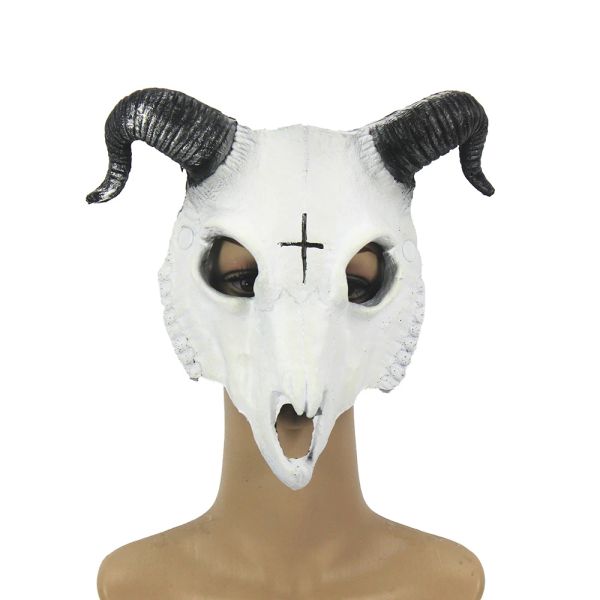 Masken Schafschädel Horn Kopfmaske Dämon Vollgesichtsmaske Unisex Halloween Maskerade Karneval Party Requisiten Cosplay Tier Skelett Maske