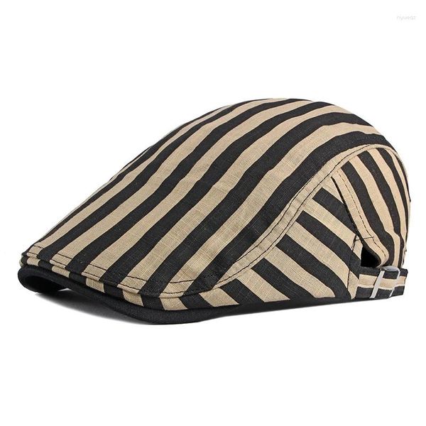 Berets preto e branco listrado para masculino sboy boné homens mulheres verão outono padeiro menino bonés de algodão esportes ao ar livre chapéus