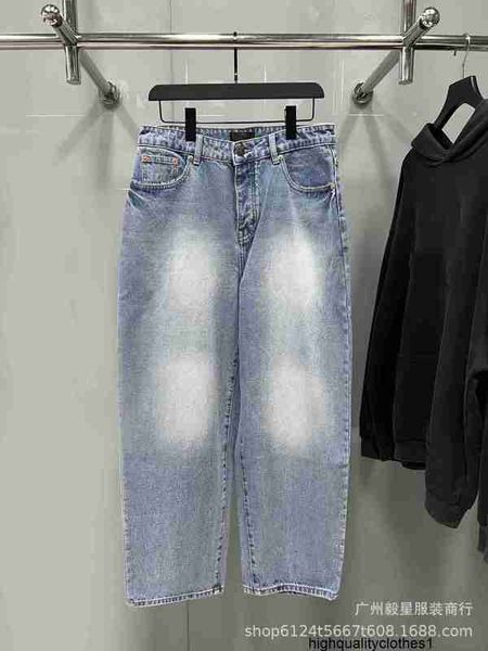 Дизайнерская высокая версия весенне-летней кожаной этикетки с буквами INS унисекс B семейные свободные повседневные прямые джинсы UWTG