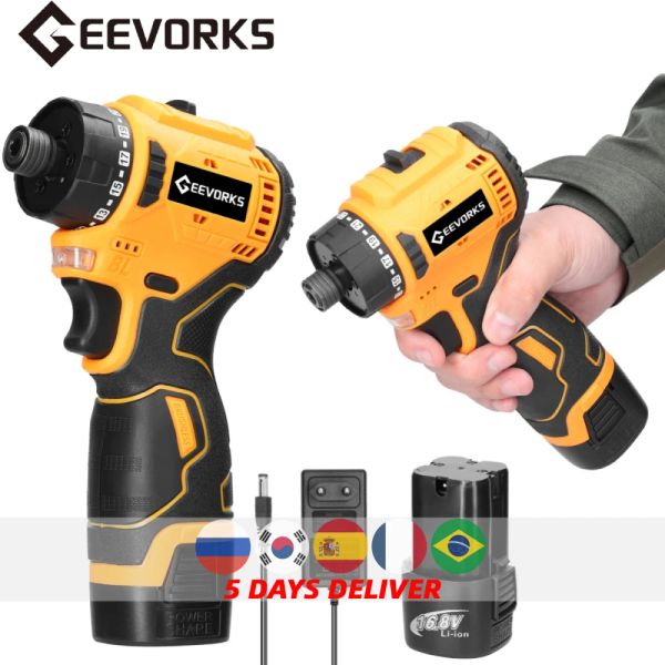 Schroevendraaiers Geevorks Chave de fenda elétrica sem fio 55nm sem escova recarregável portátil martelo broca pistolas de parafuso ferramenta elétrica com luz LED