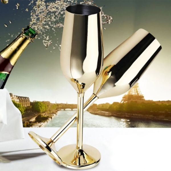 2er-Set bruchsichere Edelstahl-Champagnergläser aus gebürstetem Gold für Hochzeit, Toasten, Champagnerflöten, Trinkbecher, Party, Hochzeit, Wein 240312