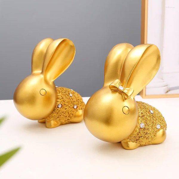 Dekorative Figuren, zwei goldene Kaninchen, aus Kunstharz, hochwertig, zarte Dekoration für Zuhause, Büro, Innenbereich, Kunsthandwerk