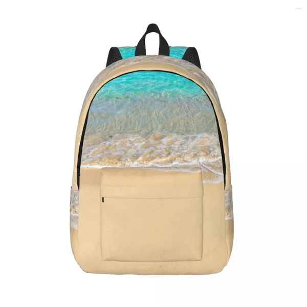 Zaino per laptop Borsa da scuola unica con onde tropicali blu dell'oceano, resistente, per studenti, ragazzi, ragazze, viaggi