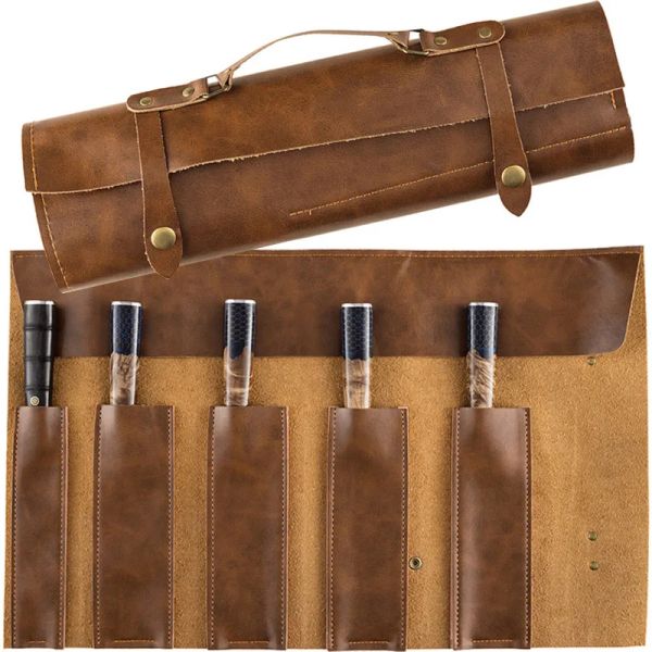 Baths Kochmesser-Rolltasche, Leder, professionelle Arbeit, Grill, Küchenmesser, Aufbewahrung, Schnitzen, Tasche, Picknick, Camping, Messer-Organizer