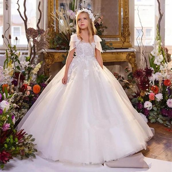 Mädchenkleider ärmellose Applikat Spitze Blumenkleid Ballkleid Tüll Festzug Prinzessin Kleider Elegante Hochzeitsfeier für Kindergericht