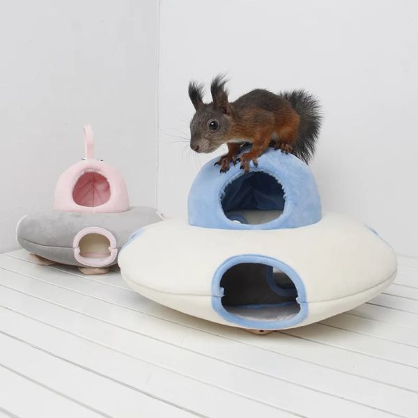 Gaiolas cobaia caverna cama hamster gaiola ufo em forma de casa pequeno animal dormir rede rato gaiola quente ninho acessórios de hamster