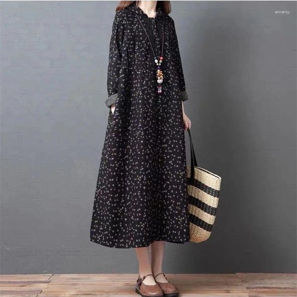 Casual Kleider 2024 Frühling Herbst Baumwolle Vintage Für Frauen Lange Koreanische Stil Mode Elegante Kleid Büro Dame Arbeit Kleidung