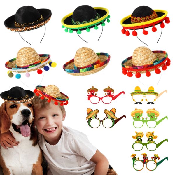 Chapéus 3/6/9 pçs sombrero headbands chapéu festa traje chapéu mexicano cinco de mayo acessórios tema mexicano decoração festa favores