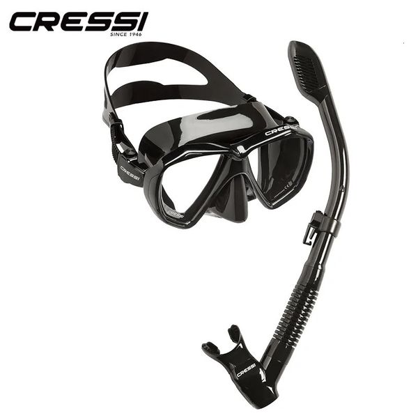 Cressi -Tauchmaske Schwimmschnorcheln Set Trockener Schnorchel Silikonrock -Glaslinse für Erwachsene Ranger 240321