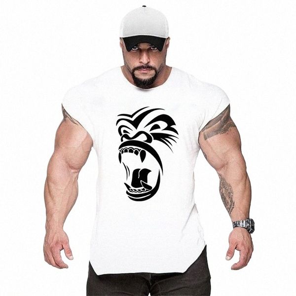 muscoli Gorilla Bodybuilding Canotte Uomo Palestra Allenamento Fitn camicia a maniche Uomo Estate Cott Canottiera Sport Canotta Canotta D8Re #