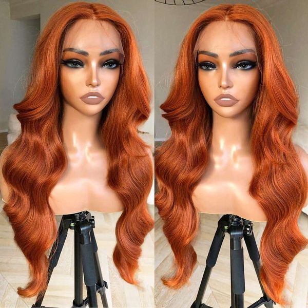 Бесклеевой кружевной парик Blackswern Ginger Orange Front, предварительно выщипанный парик с объемными волнами и челкой для чернокожих женщин, 24 года