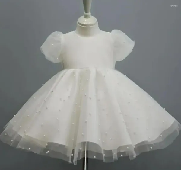 Mädchenkleider weiße Babykleid Kinder 1 Jahr Geburtstag Prinzessin kleine Blumenparty und Hochzeitstaufe Kind