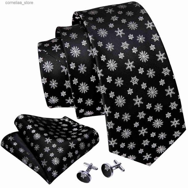 Krawatten Krawatten Schwarz Weiß Schnee Seide Männer Krawatte für Weihnachten Krawatte Taschentuch Manschettenknöpfe Set Weihnachten Festival Glocke Rentier Weihnachtsmann Baum Barry.Wang Y240325