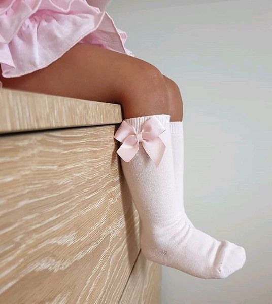 Модные хлопковые носки для маленьких девочек INS, детские вязаные носки до колена 3/4 с бантиками и рюшами, A3341
