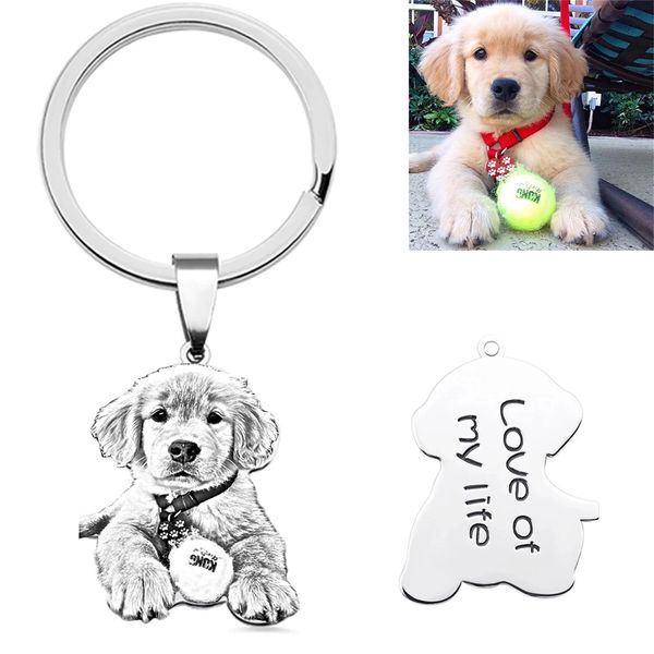 Dascusto personalizado pet po chaveiro de aço inoxidável cão tag chaveiro para presente memorial chaveiro animal personalizado 240309