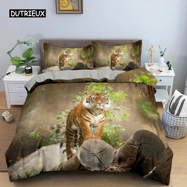 Bettwäsche -Sets Tiger Duvet Cover Weiche Tröster Mikrofaser -Tier -Muster -Quilt für Raumdekor 2/3pcs Bettwäsche