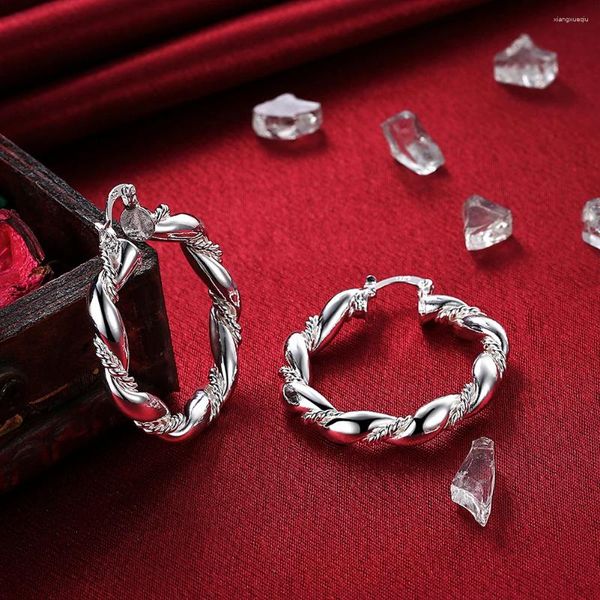 Brincos de argola 925 prata esterlina para mulher moda festa casamento jóias elegante retro tecer círculo presente de natal