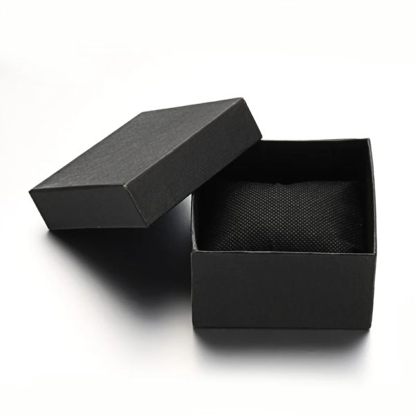 Casos 10pcs Retângulo Black Watch Jewelry Box com esponja de papel de papelão de papel de bolso de bolso de armazenamento Presentes de embalagem diy