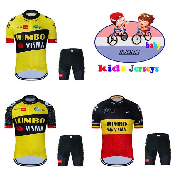 Jumbo Visma Kids Cycling Jersey Set Shorts Summer Balance atmungsaktive schnelle trockene Kinder Radfahren Kleidung Jungen Mädchen Fahrradkleidung 240313