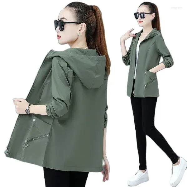 Jackets femininos Spring Casal de outono tops verdes com capuz zíper solto casual curto quebra -vento Outwear Tooling alinhado 4xl 2024