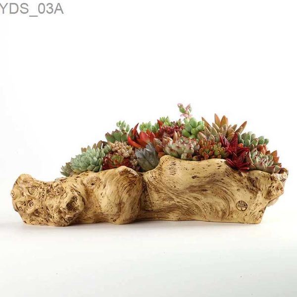 Plantadores Potenciômetros Artificial Driftwood Vasos de Flores Resina Suculenta Planta Potenciômetro Rústico Cactus Recipiente Plantador Escultura Tronco Stump Log Decor 240325