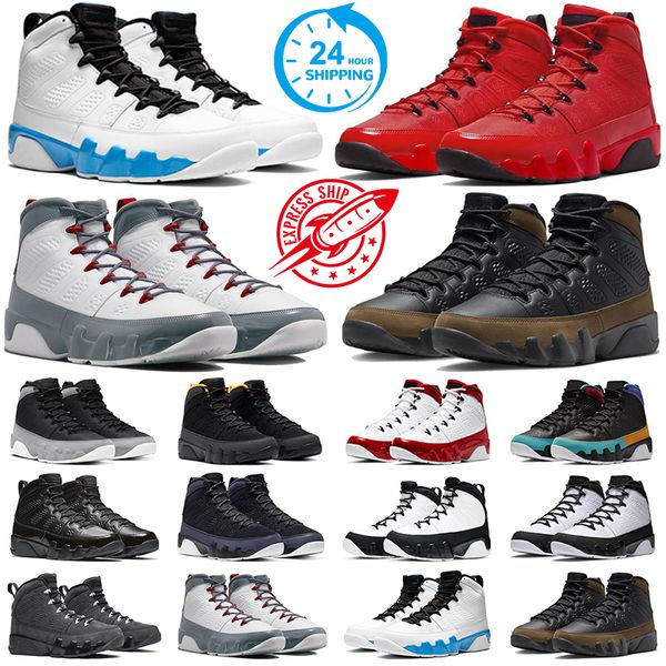 OG Jumpman 9 Powder Blue Uomo Scarpe da pallacanestro 9s Fire Red Light Oliva Cile Rosso Particella Grigio Bred Patent Gym Rosso Uomo Scarpe da ginnastica sportive Sneakers