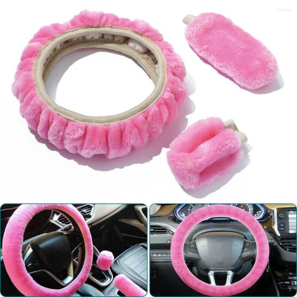 Coprivolanti 3 pezzi/set morbido e caldo rivestimento in peluche cambio freno a mano inverno soffici accessori per auto rosa blu viola