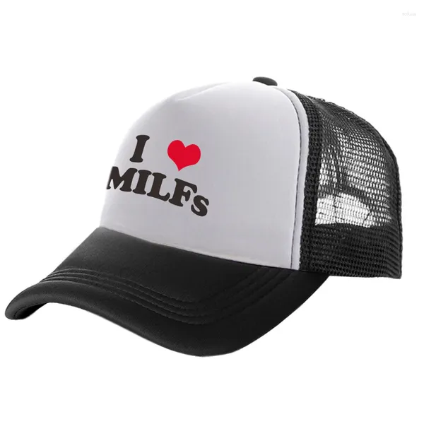 Cappellini con sfera I Love MILFS Trucker Men Divertente Umorismo Cappello Berretto da baseball Cool Summer Unisex Mesh Net MZ-476