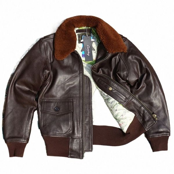 G1-Serie Pelzkragen Bombermantel Schaffell Aviator Frau Mans Jacke Echte Lederjacke Wintermäntel Amerikanische Marke Y30x #