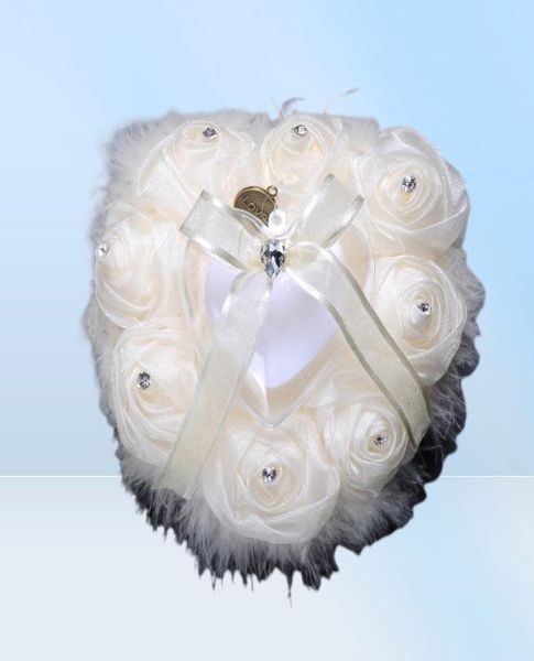 Travesseiro de anel de casamento com caixa de coração floral formato de coração almofada de cetim rosa fornecedores criativos de alta qualidade bs57083343758