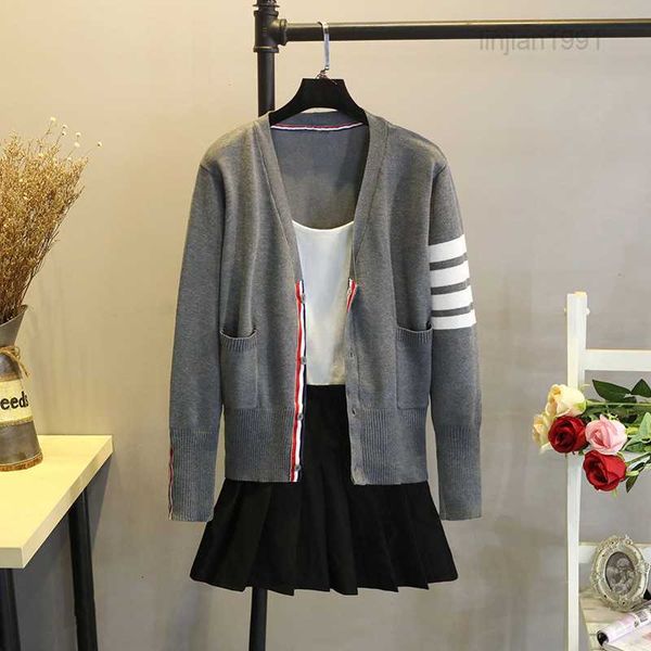 Cardigan Tb lavorato a maglia per la nuova versione coreana Capispalla per studenti Maglione corto Top Primavera e Autunno Vestibilità slim