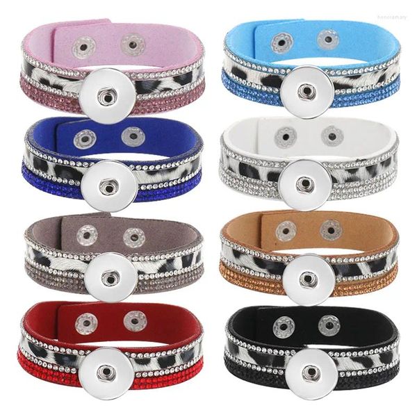 Charme Pulseiras SE0215 Moda Colorido Veludo Leopardo Cristal Estilo Snap 18cm Fit 18mm Botões Atacado