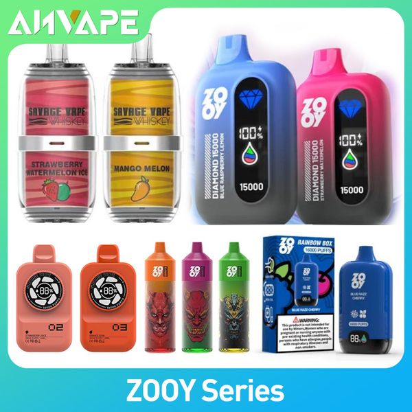 Armazém Vapes descartáveis ​​Zooy puff 15K 16K 18k mod box vapor narguilé atomizador e cigarros caneta starter Descartável Vape cartucho vaporizador 0% 2% 5%