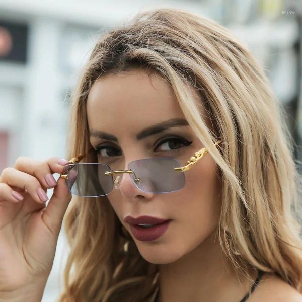 Sonnenbrille Gepard Dekorative rahmenlose quadratische Farbe Herren- und Damen-Retro-Leopardenkopf-Metall-Cross-Border-Brille