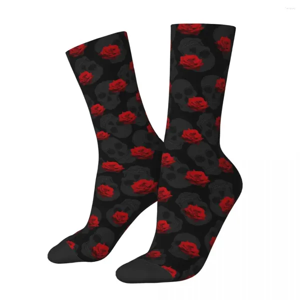 Мужские носки, зимние теплые повседневные женские нескользящие баскетбольные носки с черепами и розами